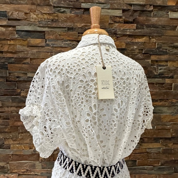 DX Collection Eyelet Button Down Dress Made in Italy White Latte NWT Size Small - Picture 4 of 10